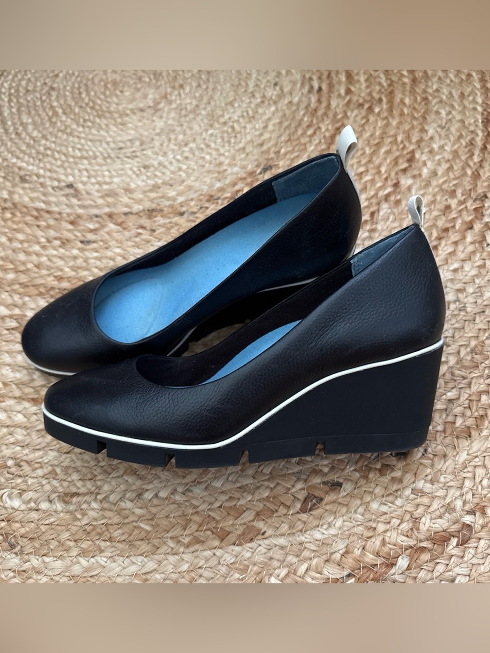 Betabrand All Weather Black Wedge Pump with White Trim